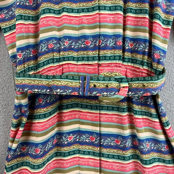 Vintage Talbots 100% Silk Button Up Dress Pink Blue Striped Floral size 8 - Picture 6 of 13